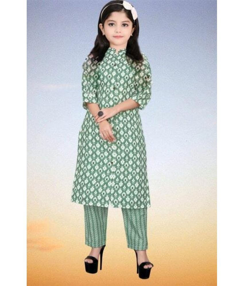     			Bholukart Girls Cotton Blend Kurti with Salwar ( Pack of 1 , Green )