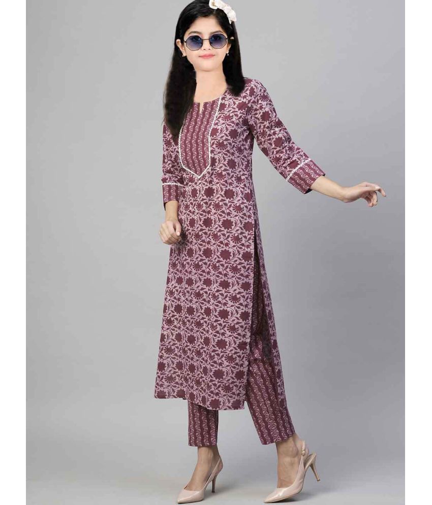     			Bholukart Girls Cotton Blend Kurti with Churidar ( Pack of 1 , Brown )