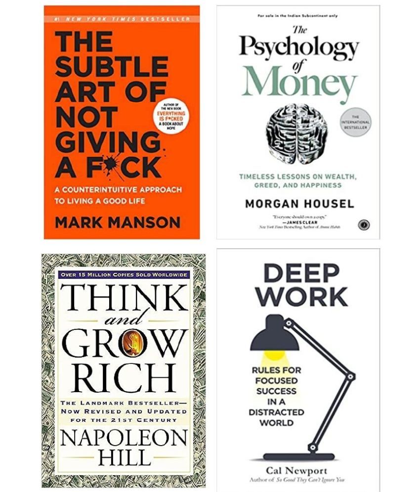     			Think and grow rich + The subtle art of not giving a fuck + Deep work + The psychology of money ( english paperback 4 books combo )