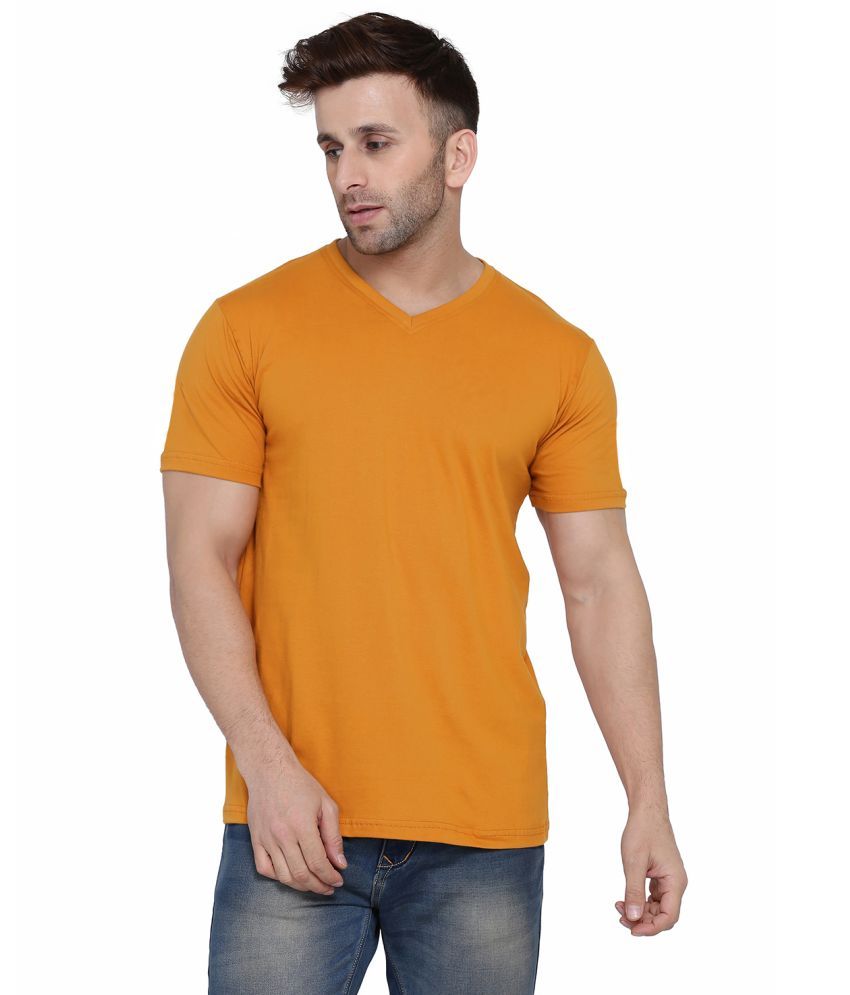     			Beyou Fashion Cotton Blend Regular Fit Solid Half Sleeves Men's V-Neck T-Shirt - Gold ( Pack of 1 )