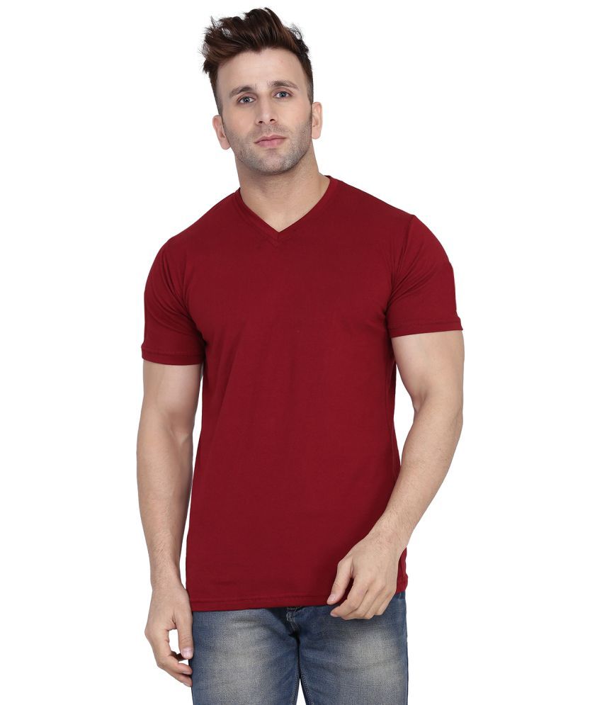     			Beyou Fashion Cotton Blend Regular Fit Solid Half Sleeves Men's V-Neck T-Shirt - Maroon ( Pack of 1 )