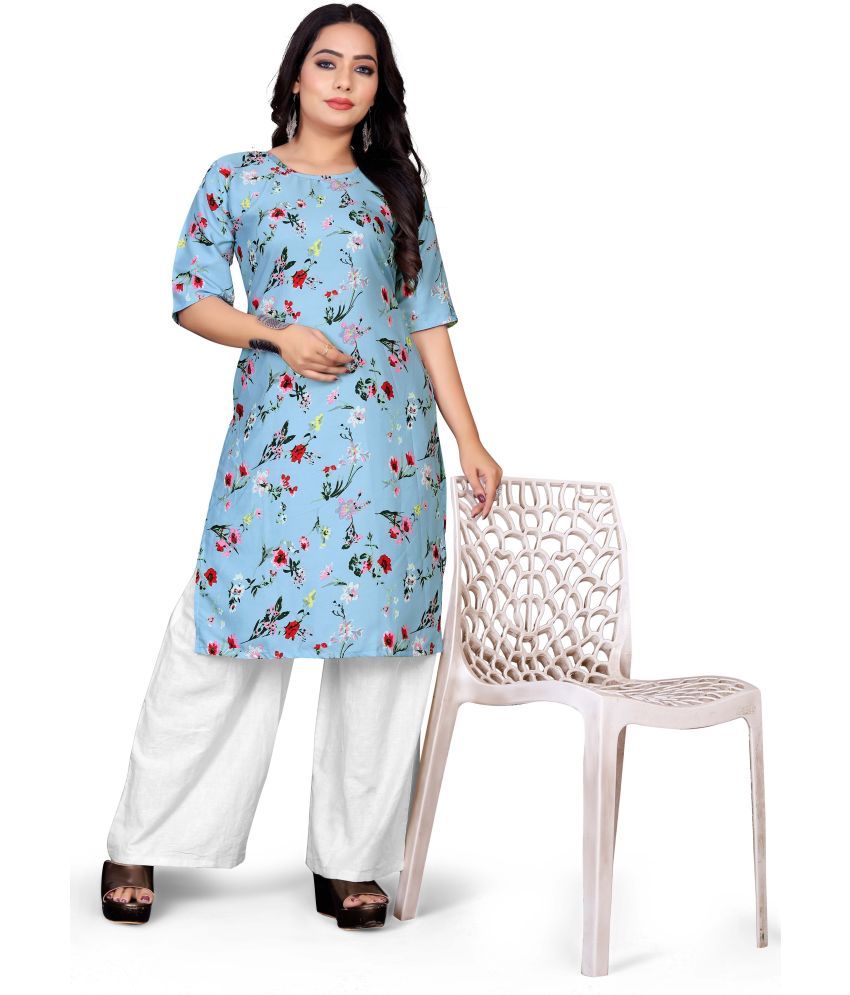     			RUNAYA NX Pack of 1 Rayon Printed A-line Women's Kurti - ( Light Blue )