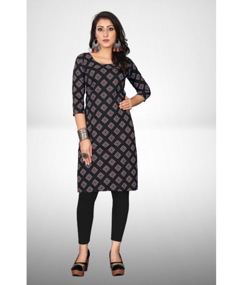     			RUNAYA NX Pack of 1 Viscose Rayon Printed A-line Women's Kurti - ( Black )