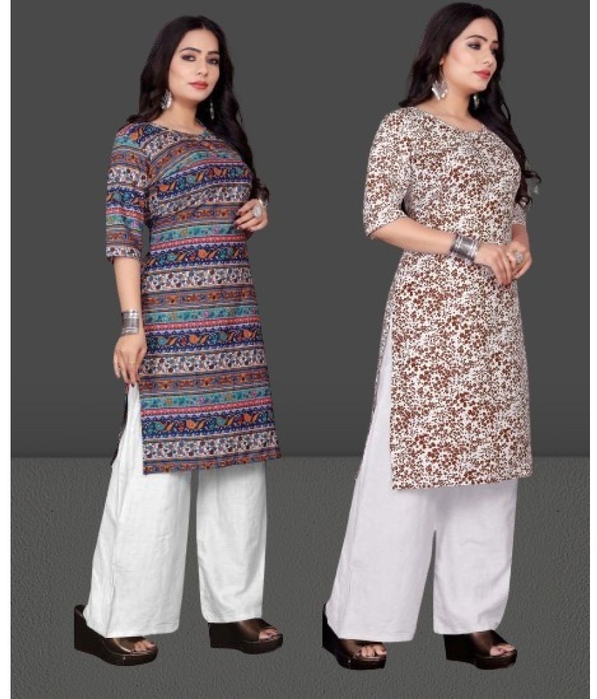     			RUNAYA NX Pack of 2 Crepe Printed A-line Women's Kurti - ( Yellow )