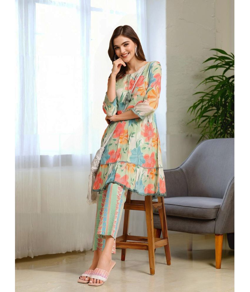     			Rekha Maniyar Cotton Printed Kurti With Patiala Women's Stitched Salwar Suit - Green ( Pack of 1 )