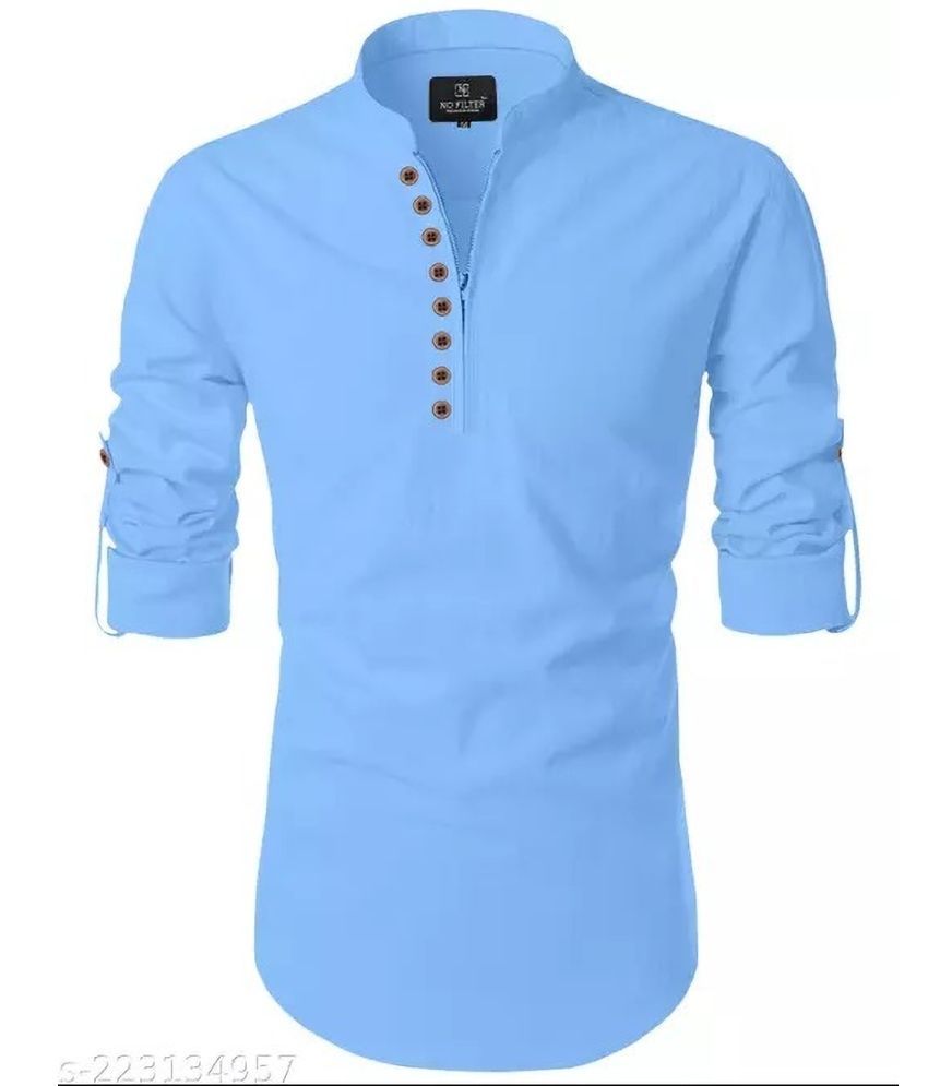     			Shiva Fab Light Blue Cotton Blend Men's Shirt Style Kurta ( Pack of 1 )