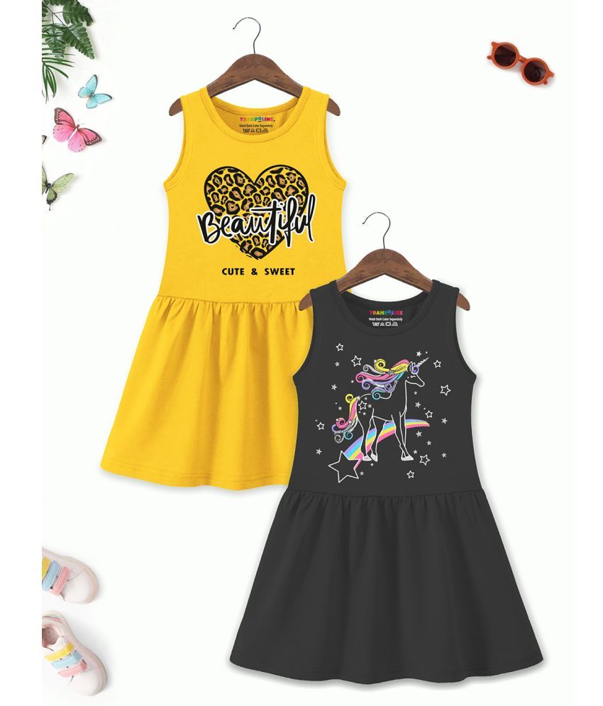     			Trampoline Cotton Blend Dress For Girls ( Pack of 2 , Black & Yellow )