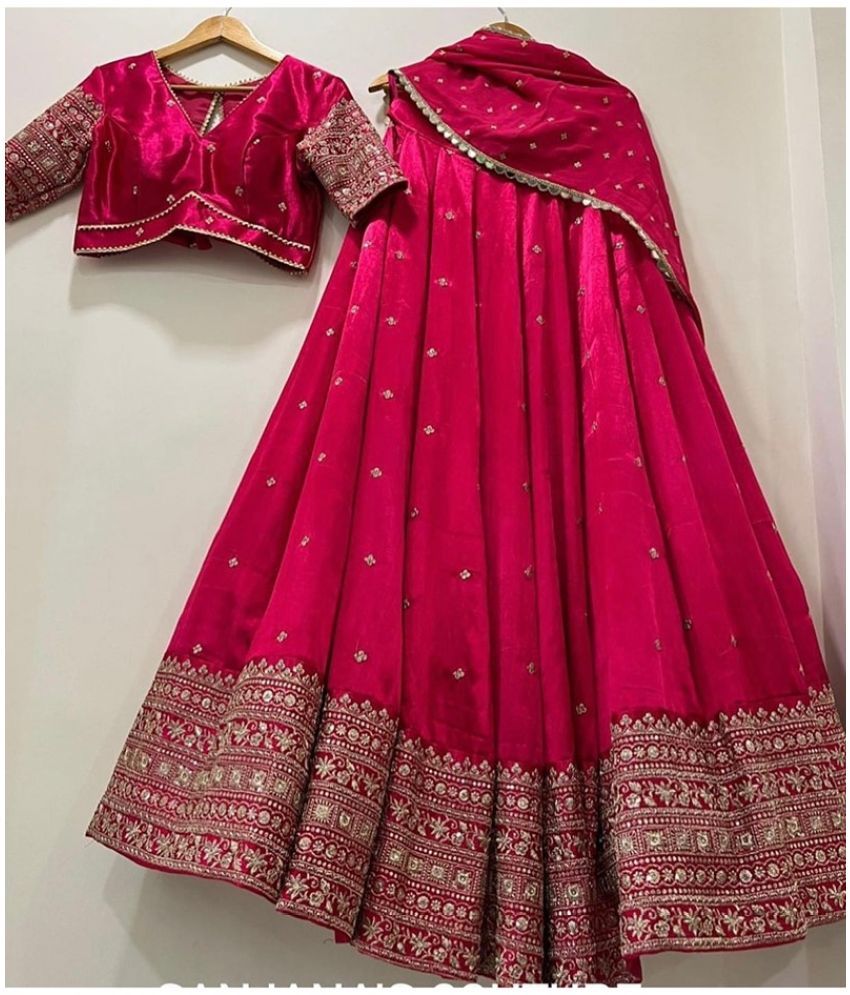     			kedar fab Pink Chiffon Circular Semi Stitched Lehenga Single