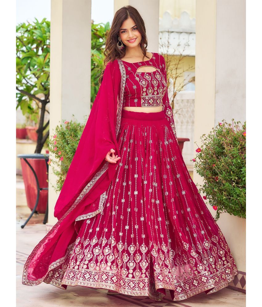     			kedar fab Pink Georgette Circular Stitched Lehenga Single