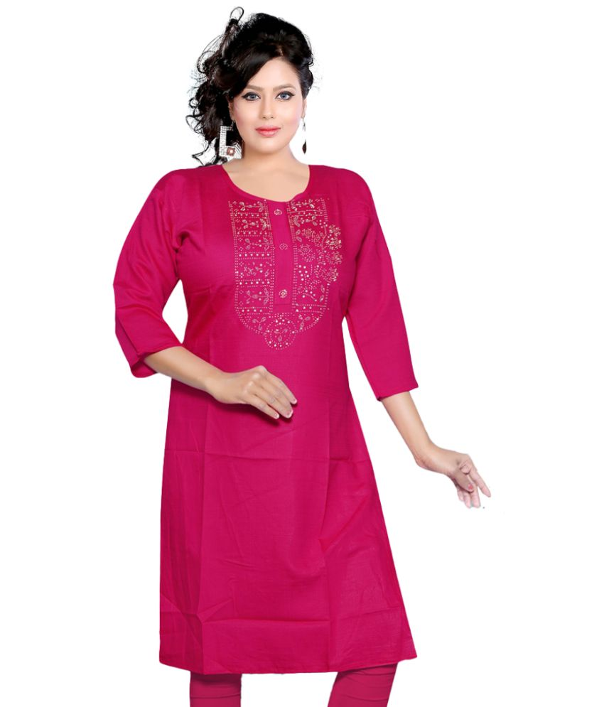     			PickALook Pack of 1 Rayon Embellished Straight Women's Kurti - ( Pink )