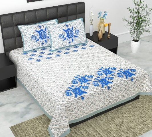     			E Elma Cotton 1 Double Bedsheet with 2 Pillow Covers ( Blue )