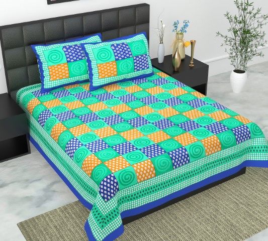     			E Elma Cotton 1 Double Bedsheet with 2 Pillow Covers ( Blue )