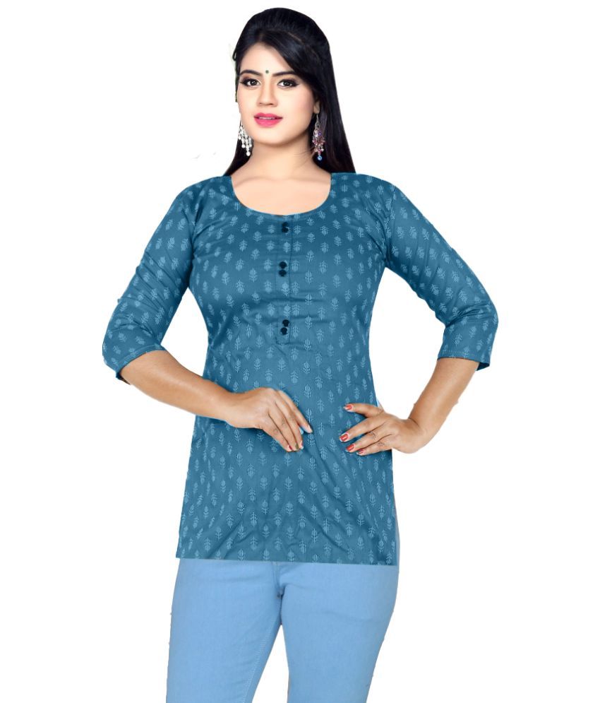     			PickALook Pack of 1 Rayon Printed Straight Women's Kurti - ( Blue )