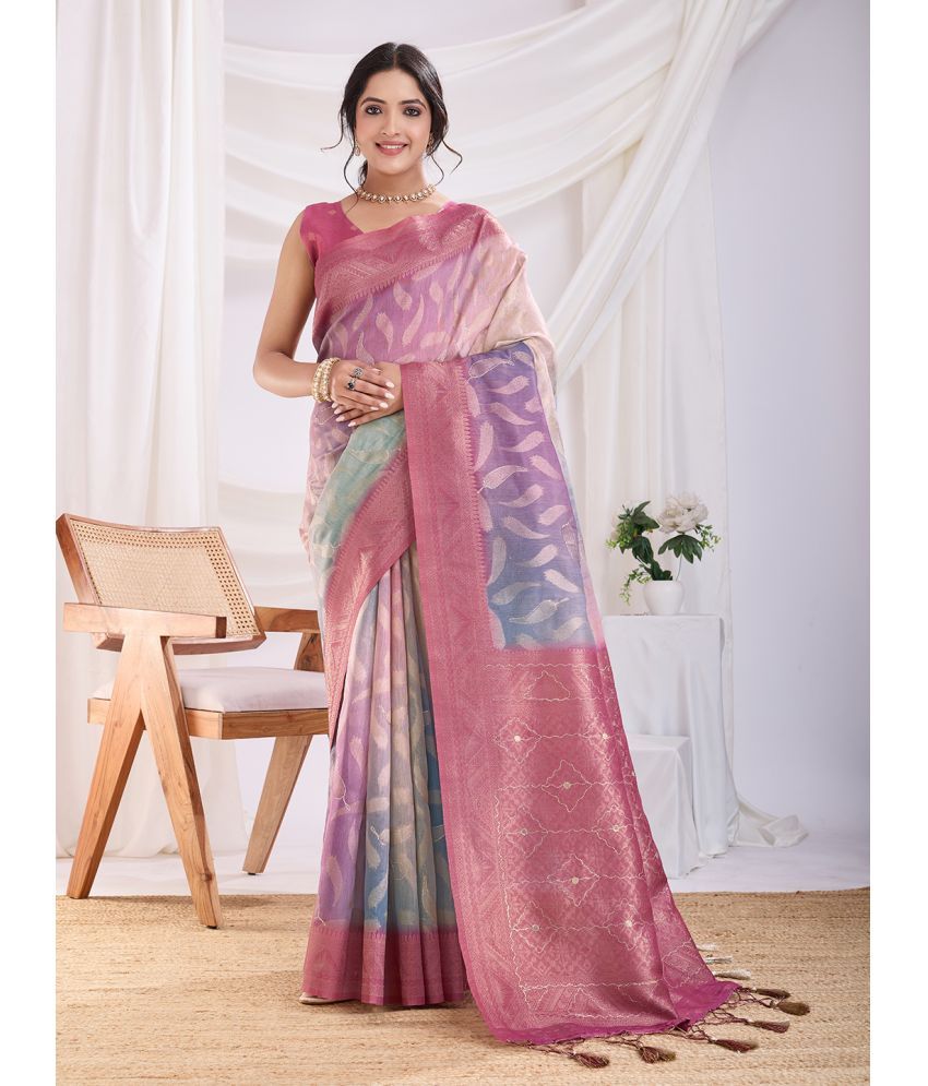     			Rekha Maniyar Cotton Silk Woven Saree With Blouse Piece ( Pink , Pack of 1 )