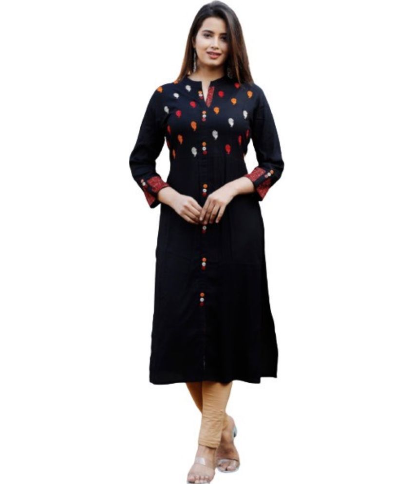     			VEERANSU Pack of 1 Viscose Rayon Embroidered Front Slit Women's Kurti - ( Black )