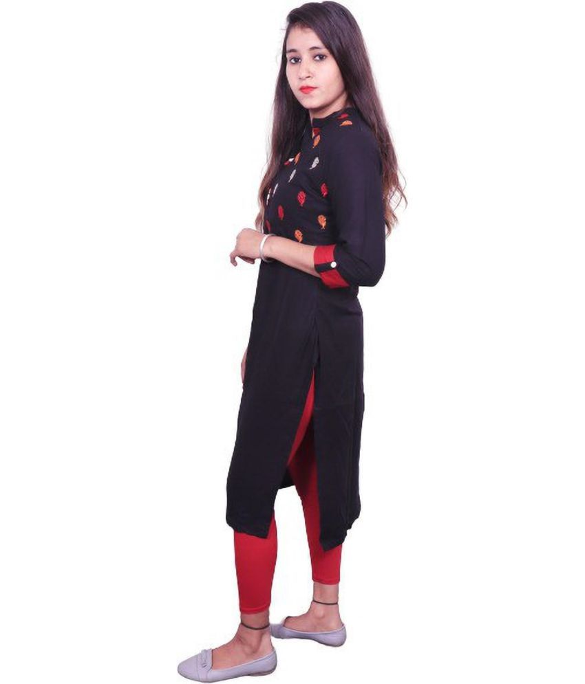     			VEERANSU Pack of 1 Viscose Rayon Embroidered Straight Women's Kurti - ( Black )