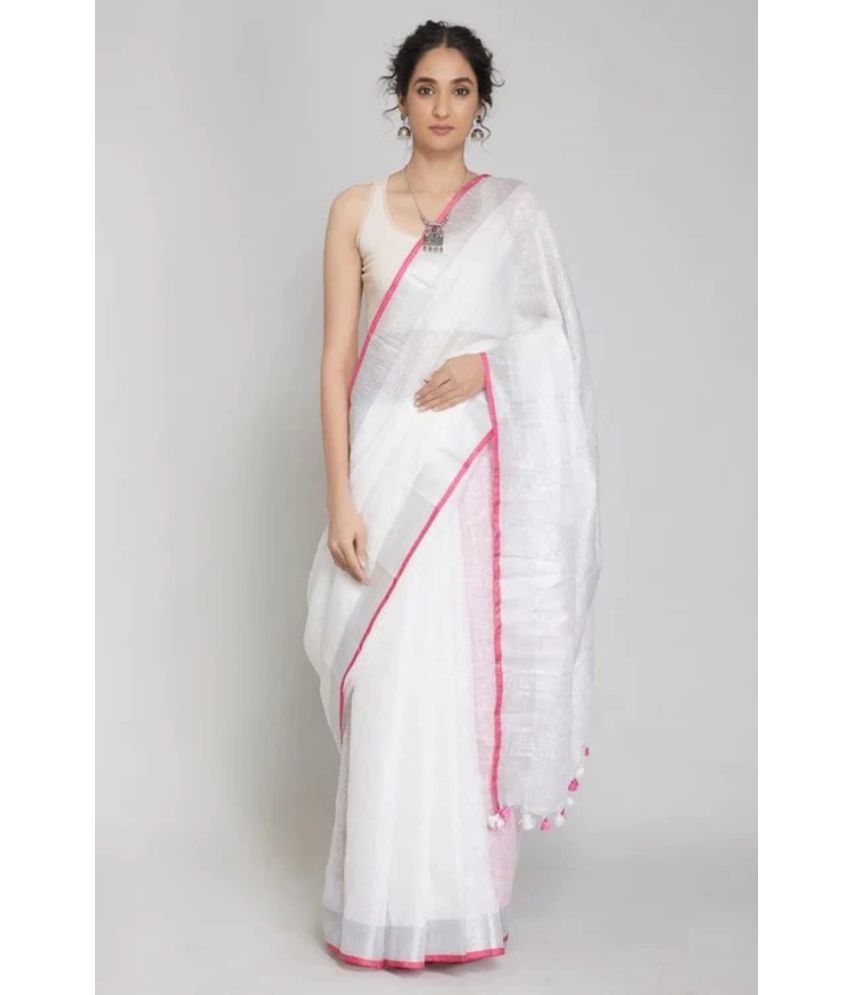     			CLOTH9 Cotton Solid Saree With Blouse Piece ( WHITE , Pack of 1 )