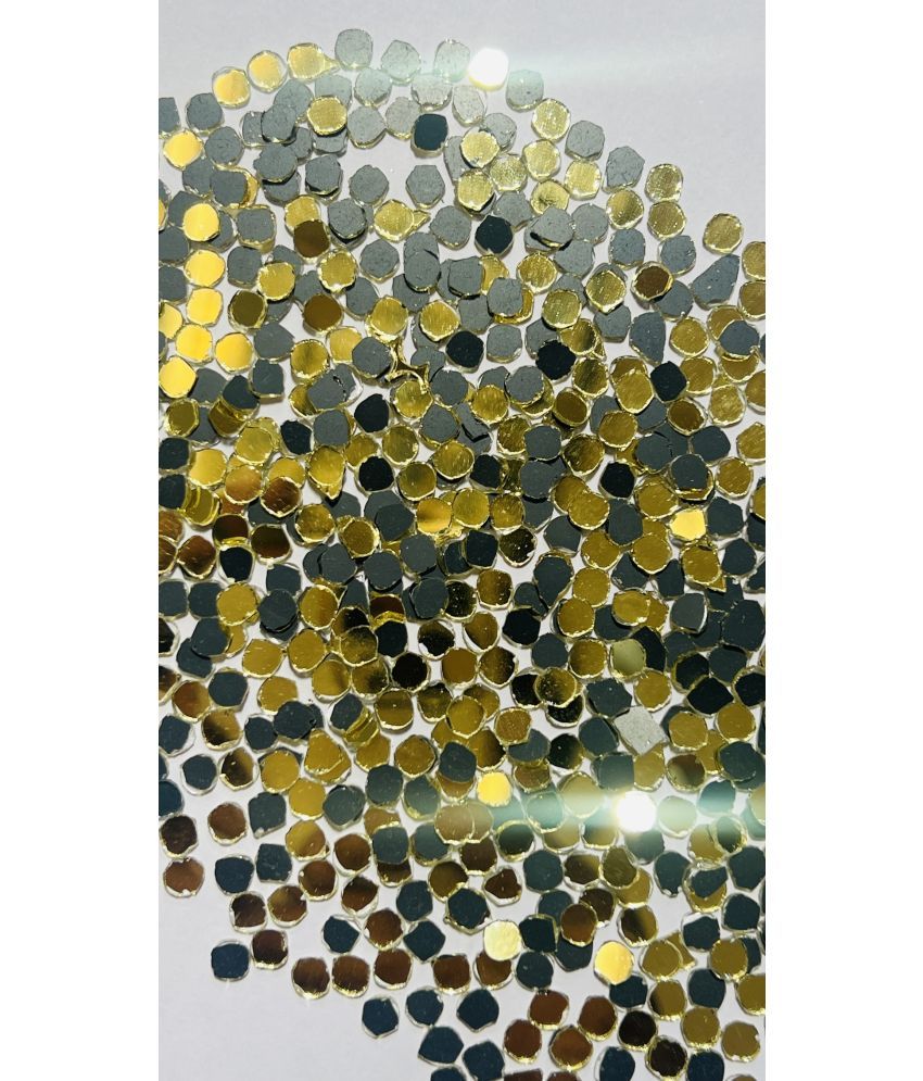     			MIRROR GLASS WORLDWIDE Glass Golden Round Shape Mandala Art Work, 4mm 2400pices 100gm ( Pack of 1 )