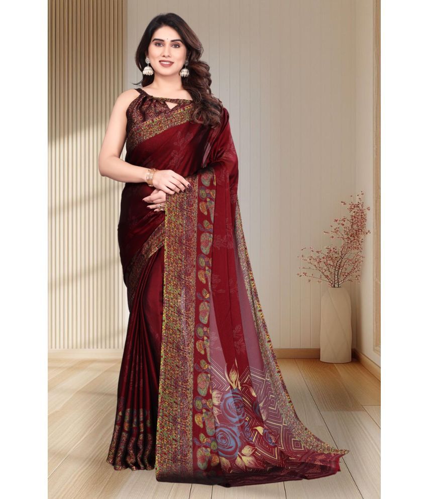     			Magneitta Chiffon Printed Saree With Blouse Piece ( Maroon , Pack of 1 )