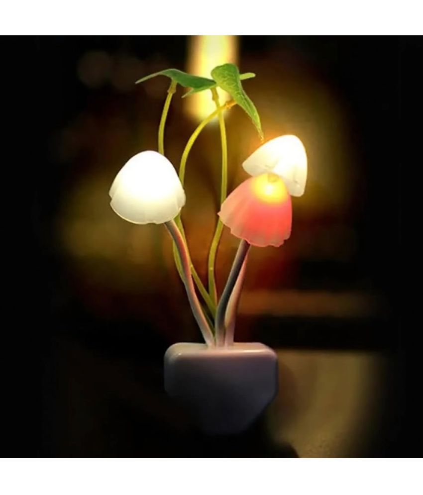     			Magnique Plastic Led Night Lamp Light with Auto On/Off, Mushroom Lamp (Pro Ldr Sensor) 1 Pack, Multicolored