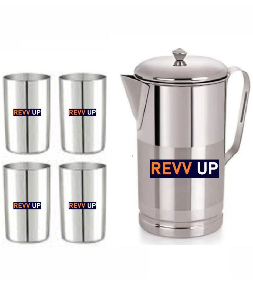     			REVV UP Jug and glass 4 Stainless Steel Plain Jug and Glass Combo 2000 mL Silver