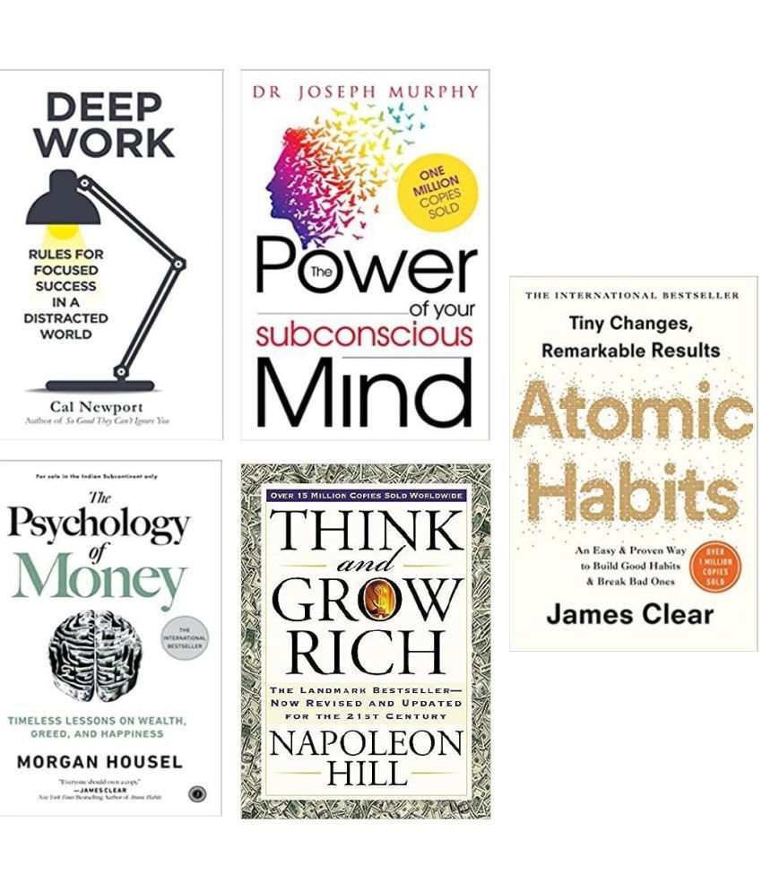     			Think and grow rich + the power of subconcious mind + Deep work + Atomic habit + The psychology of money ( set of 5 books english paperback combo )