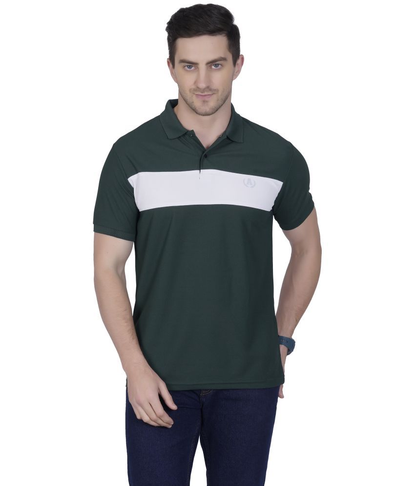     			DIDOT Pack of 1 Cotton Blend Regular Fit Striped Half Sleeves Men's Polo T Shirt ( Green )