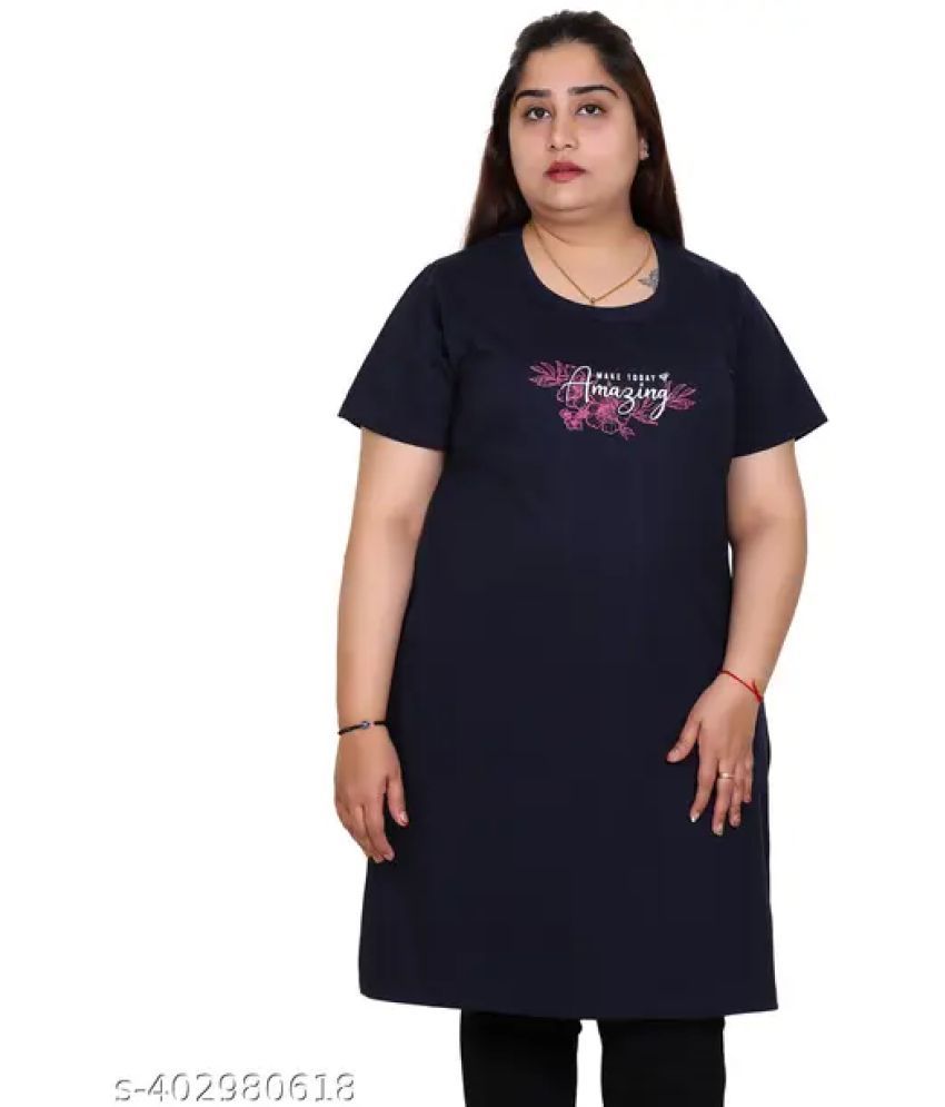     			EVEGRAZE Pack of 1 Cotton Blend Printed Straight Women's Kurti - ( Blue )