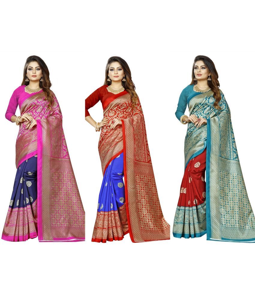     			RUNAYA NX Art Silk Printed Saree With Blouse Piece ( Multicolor , Pack of 3 )