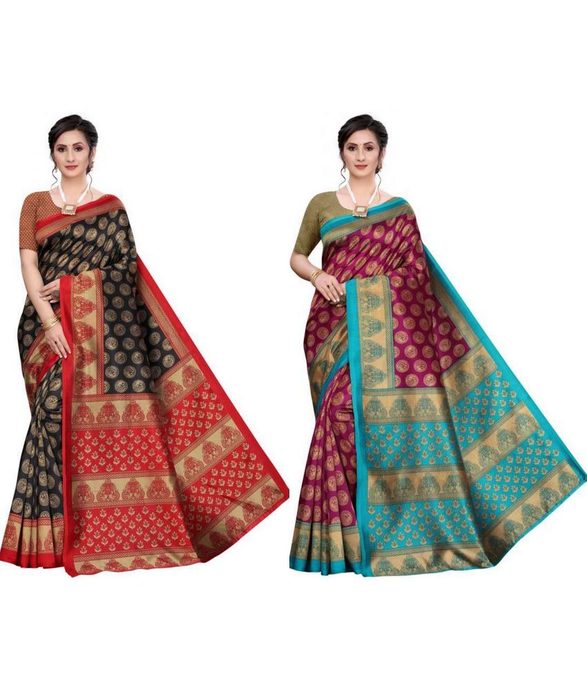     			RUNAYA NX Art Silk Printed Saree With Blouse Piece ( Multicolor , Pack of 2 )