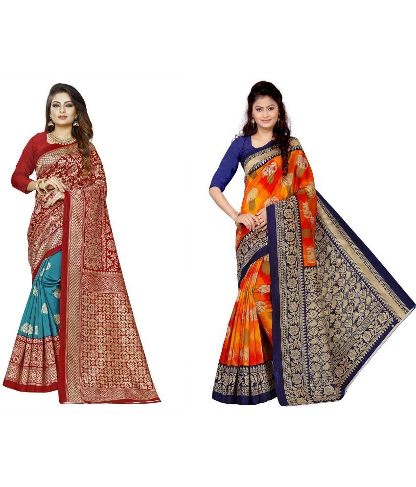     			RUNAYA NX Art Silk Printed Saree With Blouse Piece ( Multicolor , Pack of 2 )