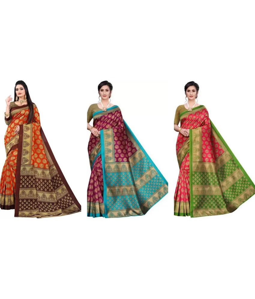     			RUNAYA NX Art Silk Printed Saree With Blouse Piece ( Multicolor , Pack of 3 )