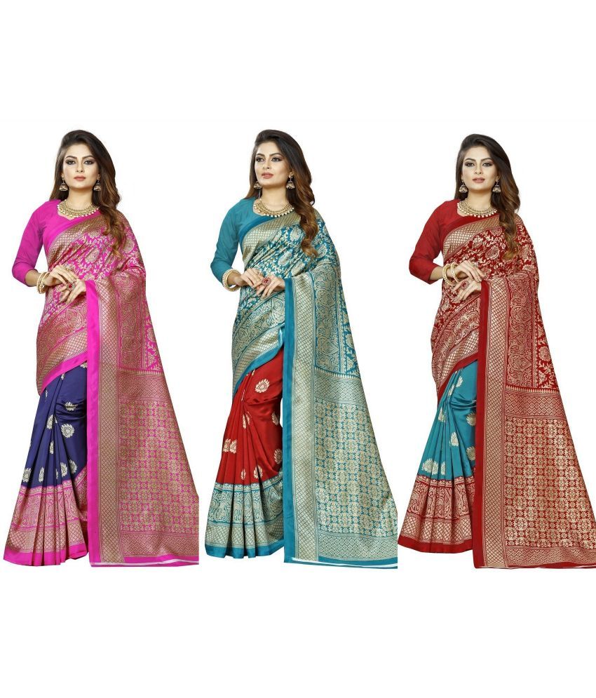     			RUNAYA NX Art Silk Printed Saree With Blouse Piece ( Multicolor , Pack of 3 )