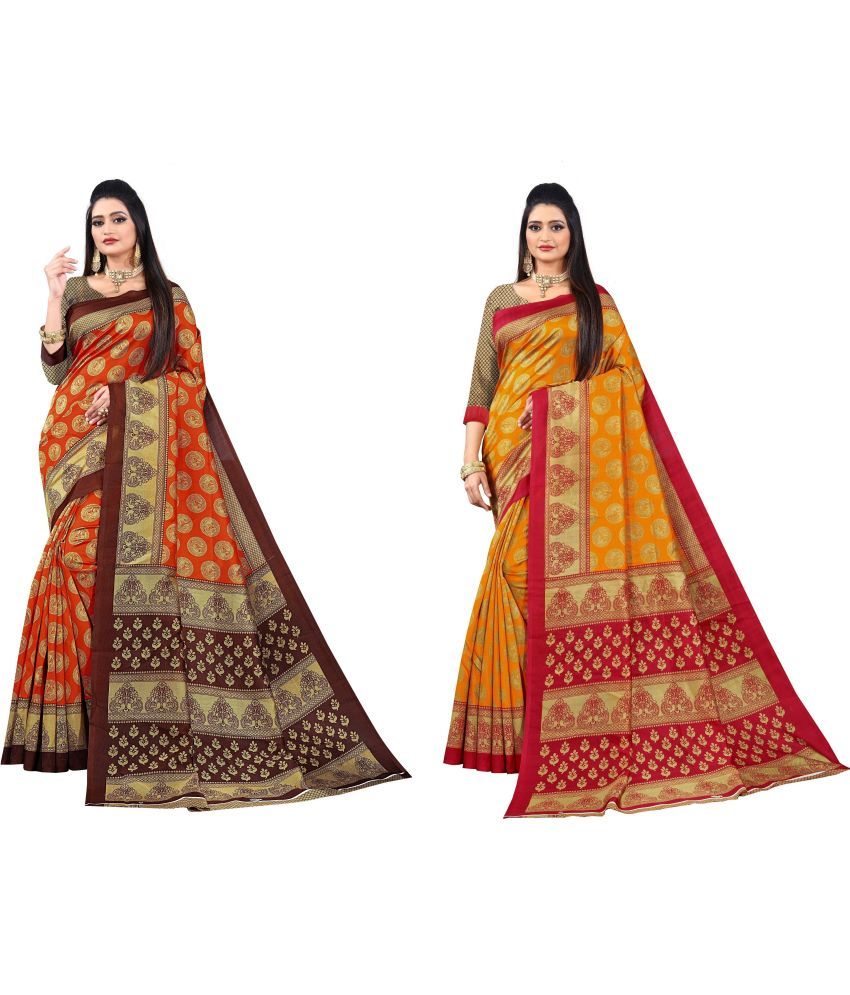     			RUNAYA NX Art Silk Printed Saree With Blouse Piece ( Multicolor , Pack of 2 )