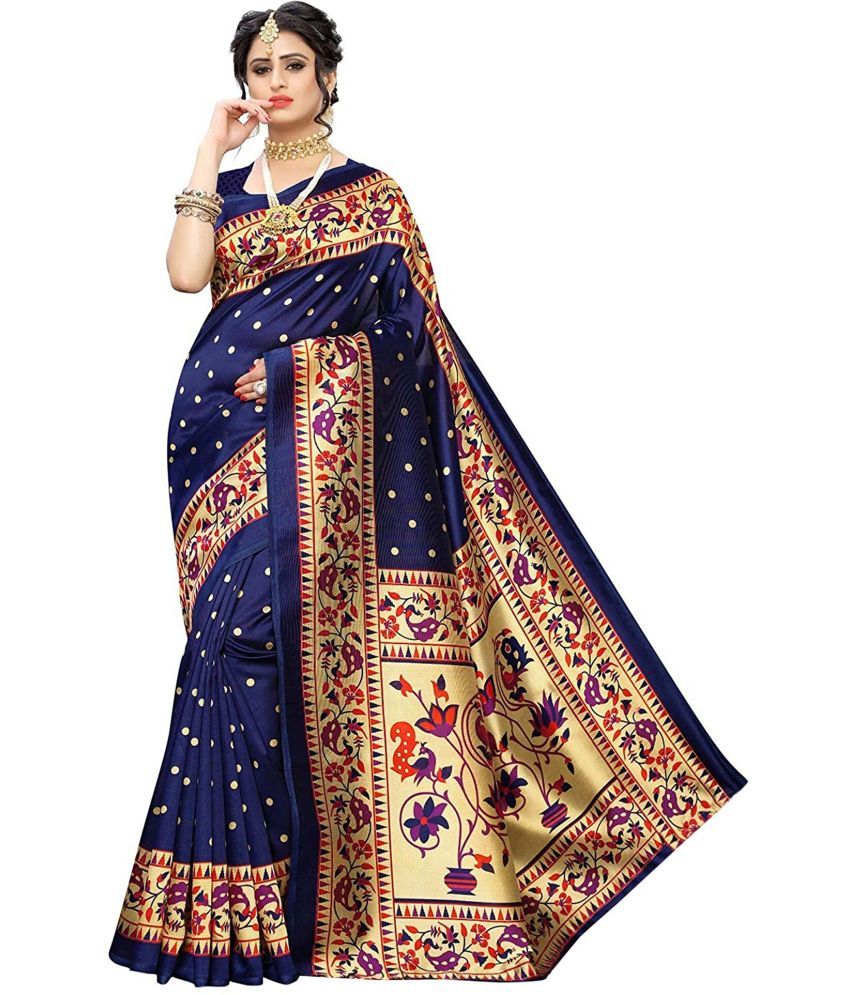     			RUNAYA NX Art Silk Printed Saree With Blouse Piece ( Blue , Pack of 1 )