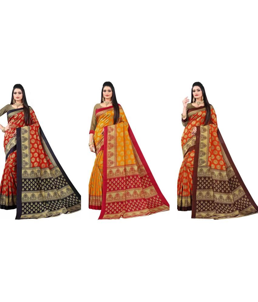     			RUNAYA NX Art Silk Printed Saree With Blouse Piece ( Multicolor , Pack of 3 )