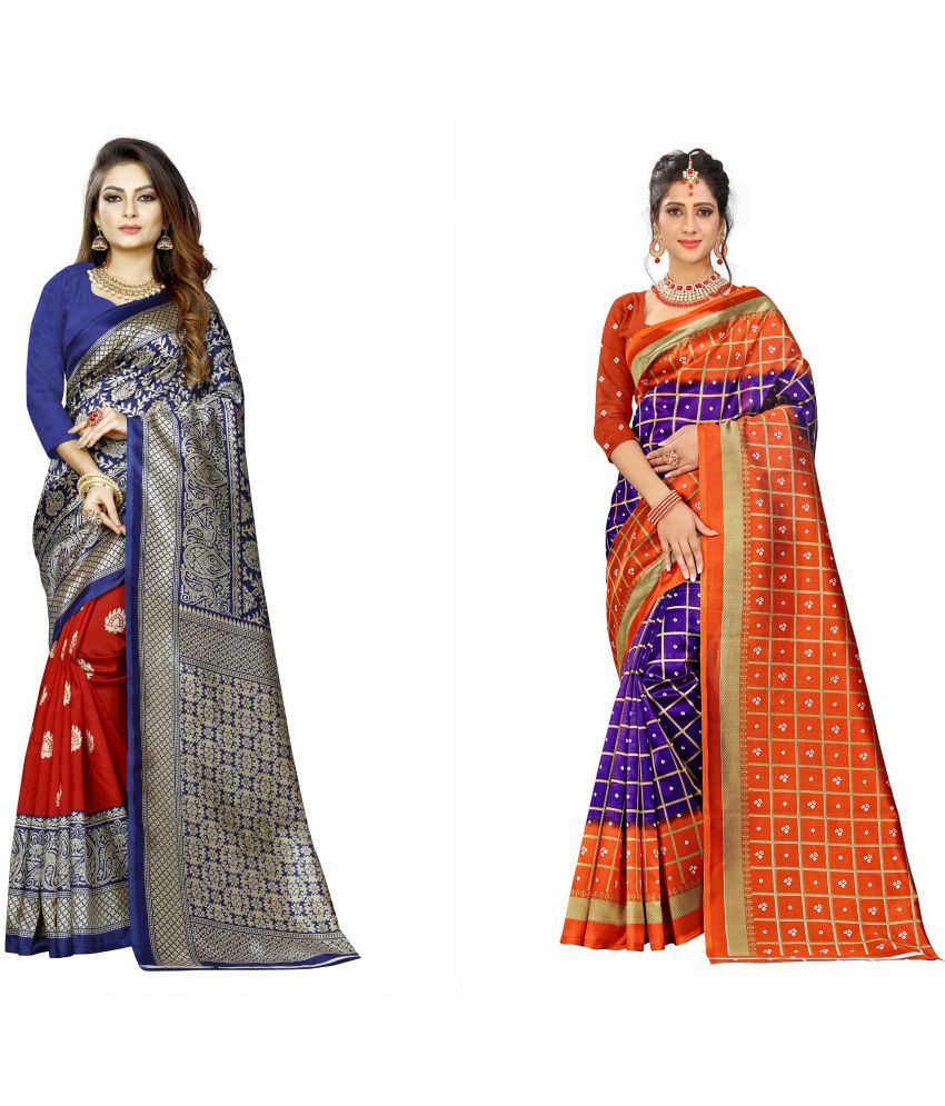     			RUNAYA NX Art Silk Printed Saree With Blouse Piece ( Multicolor , Pack of 2 )