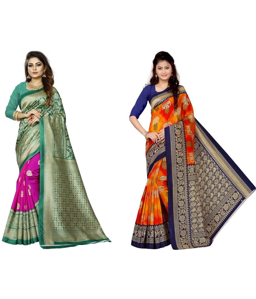     			RUNAYA NX Art Silk Printed Saree With Blouse Piece ( Multicolor , Pack of 2 )