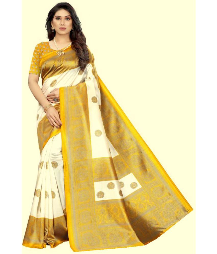     			RUNAYA NX Art Silk Printed Saree With Blouse Piece ( Yellow , Pack of 1 )