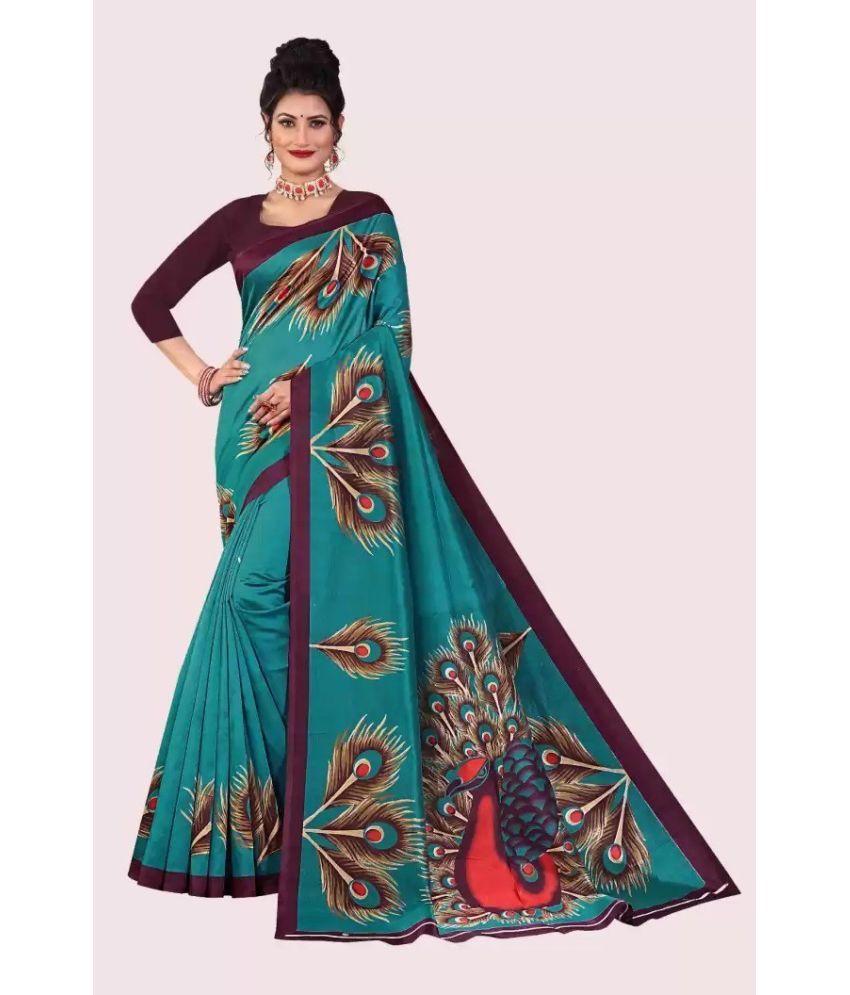     			RUNAYA NX Art Silk Printed Saree With Blouse Piece ( Green , Pack of 1 )