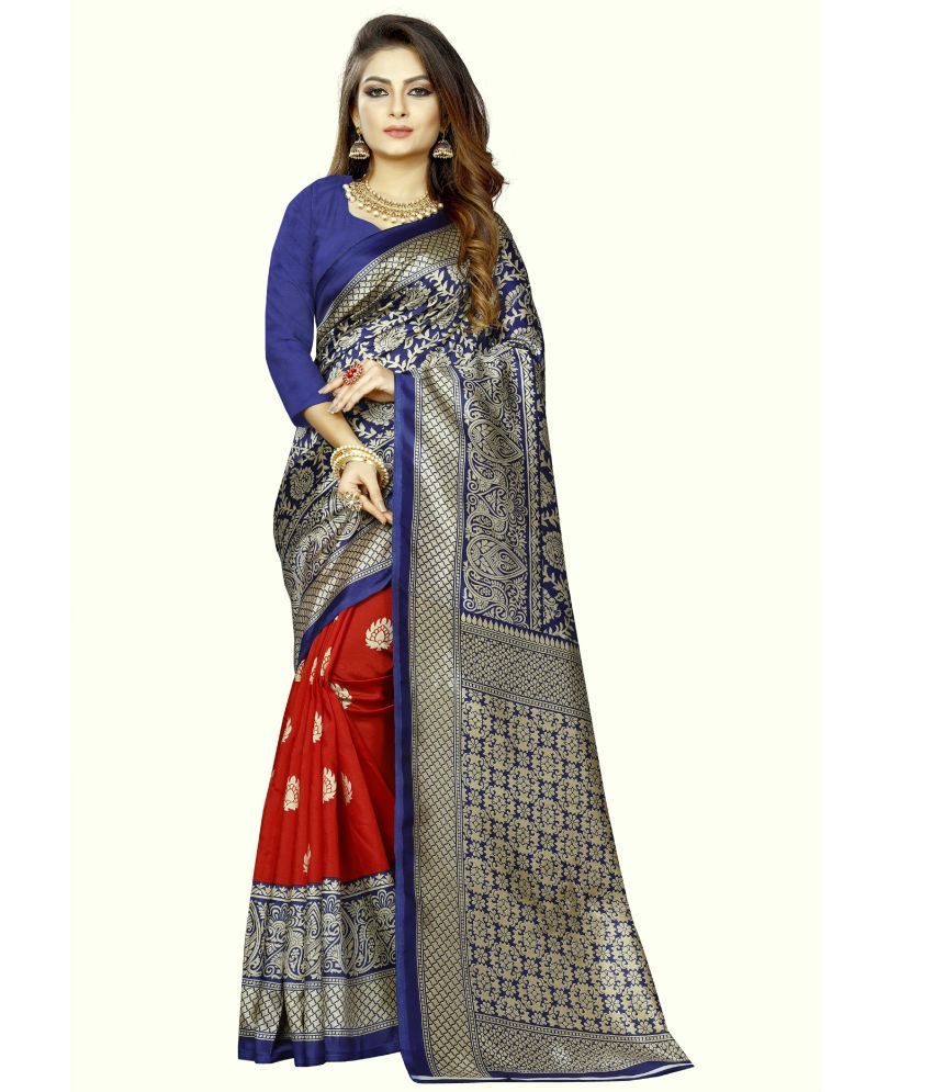     			RUNAYA NX Art Silk Printed Saree With Blouse Piece ( Blue , Pack of 1 )