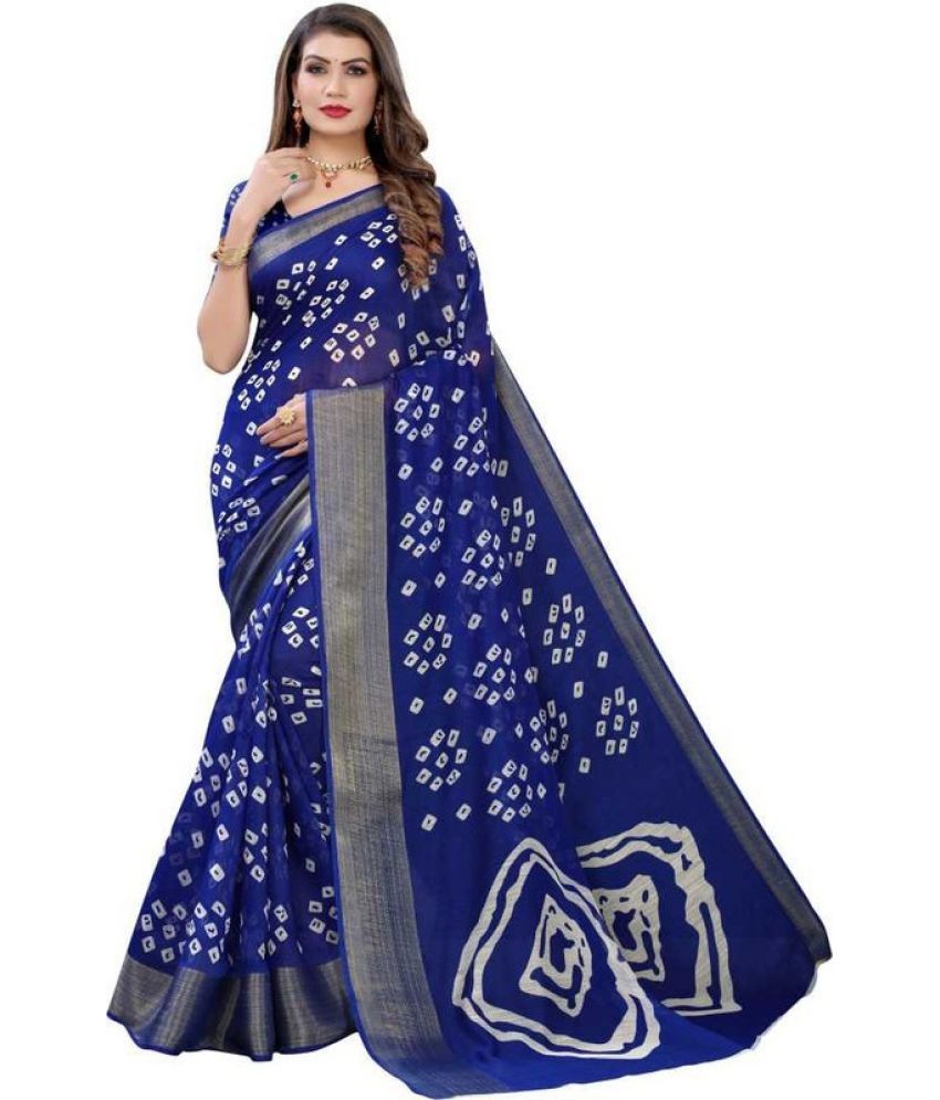     			RUNAYA NX Cotton Blend Printed Saree With Blouse Piece ( Navy Blue , Pack of 1 )