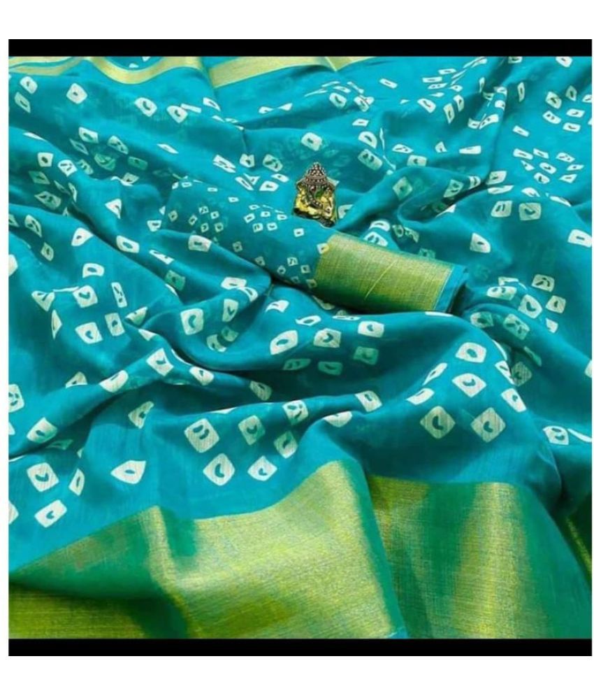     			RUNAYA NX Cotton Blend Printed Saree With Blouse Piece ( Blue , Pack of 1 )