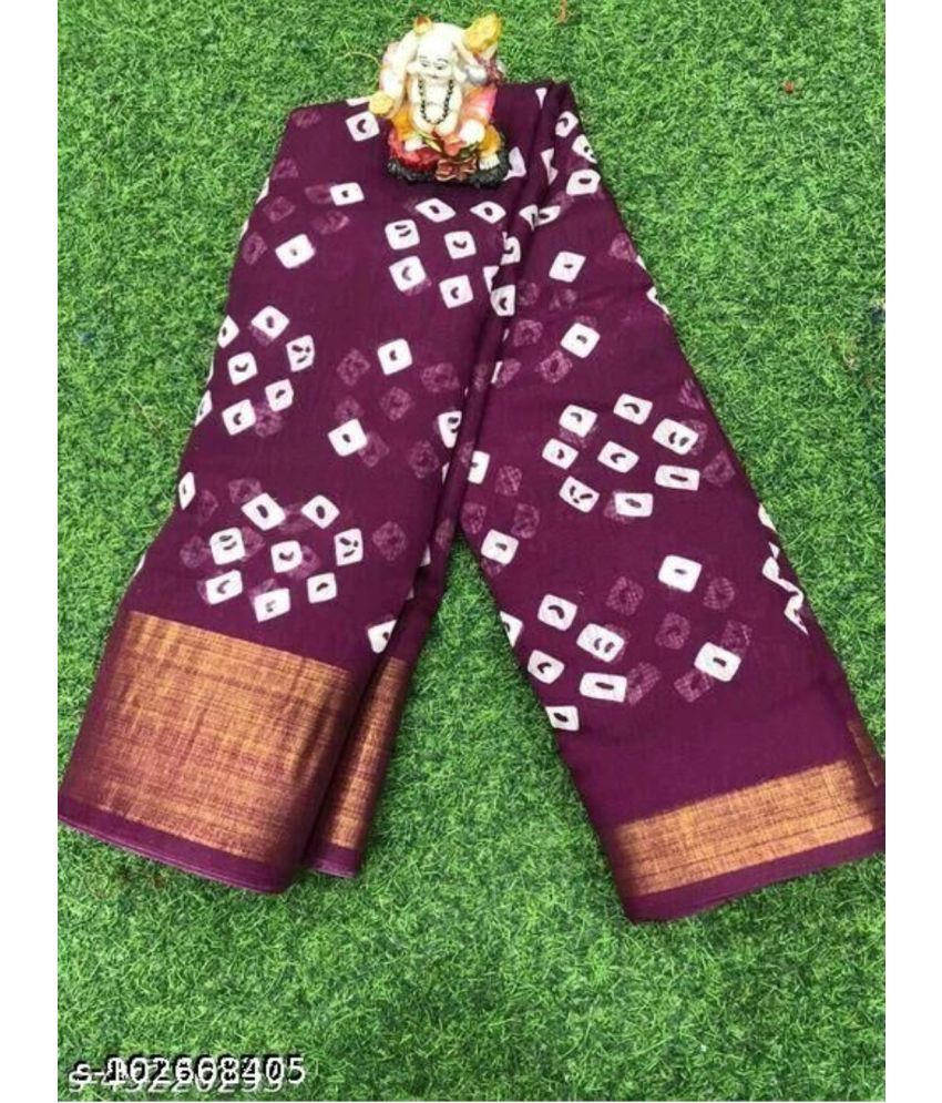     			RUNAYA NX Cotton Blend Printed Saree With Blouse Piece ( Maroon , Pack of 1 )