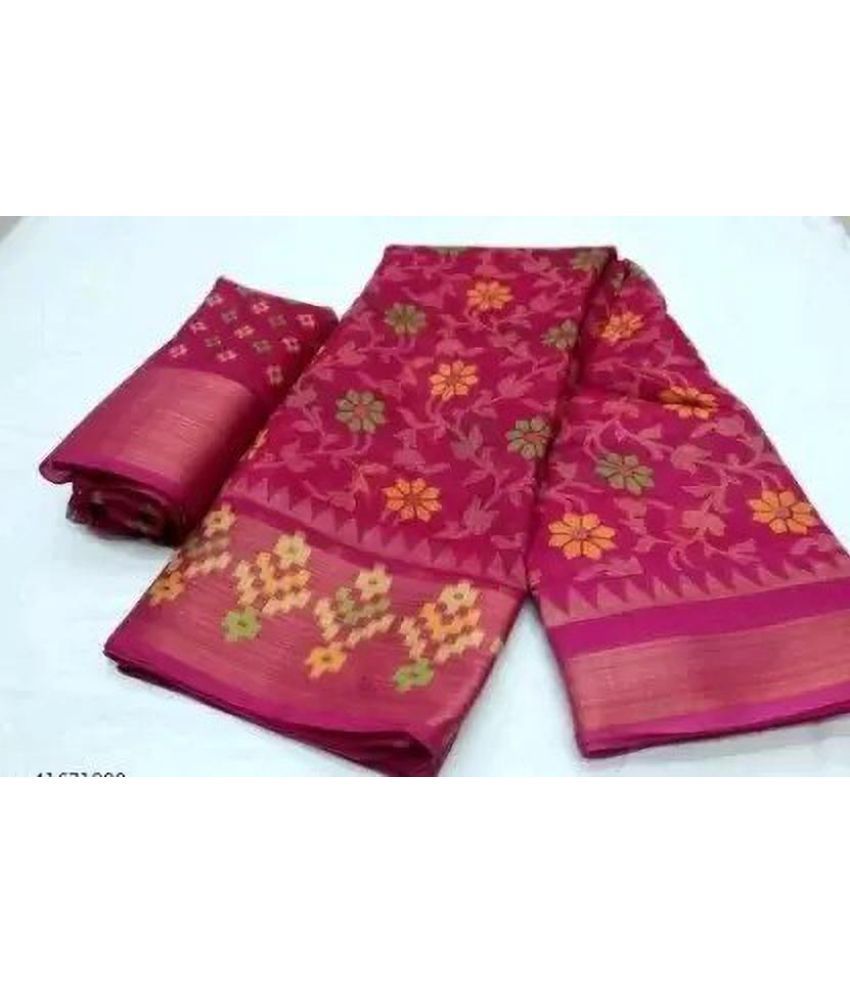     			RUNAYA NX Cotton Blend Printed Saree With Blouse Piece ( Pink , Pack of 1 )