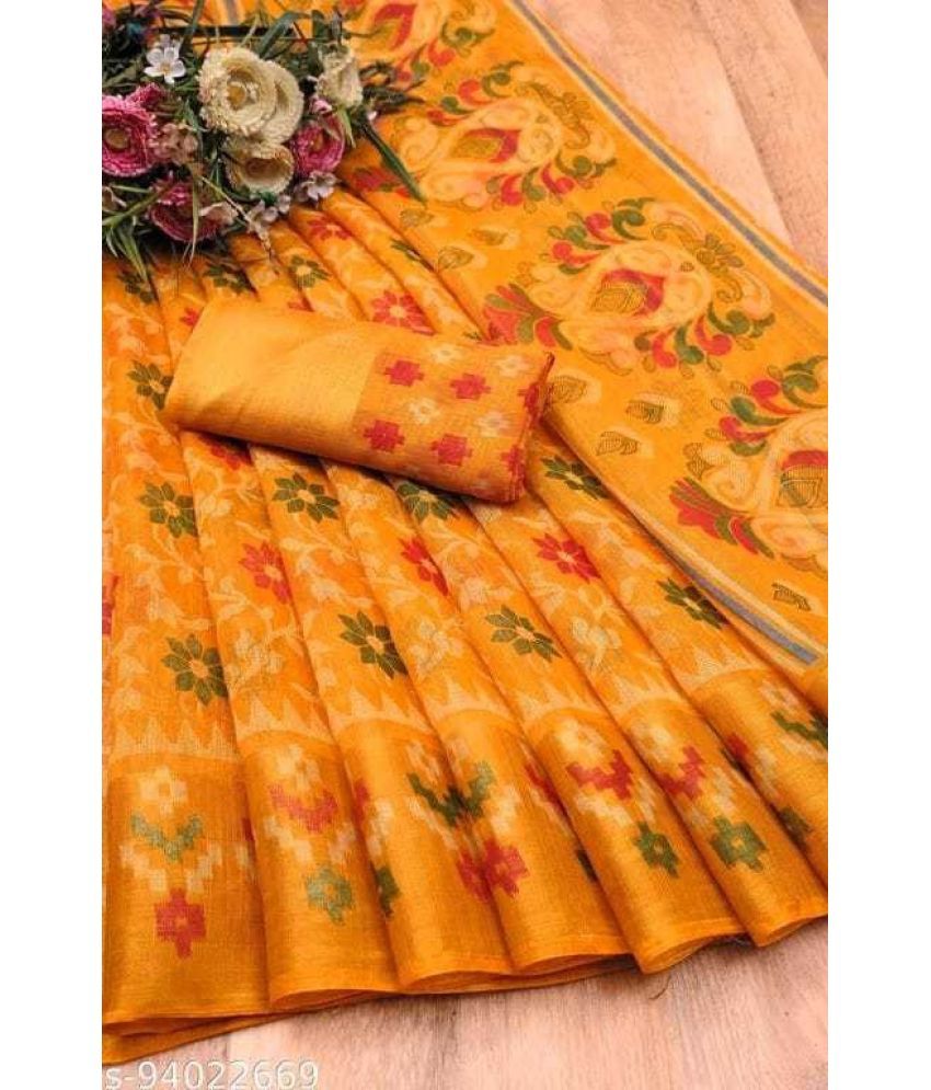     			RUNAYA NX Cotton Blend Printed Saree With Blouse Piece ( Orange , Pack of 1 )