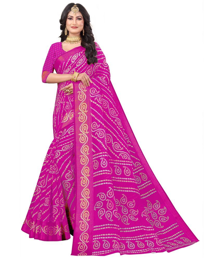     			RUNAYA NX Cotton Blend Printed Saree With Blouse Piece ( Pink , Pack of 1 )