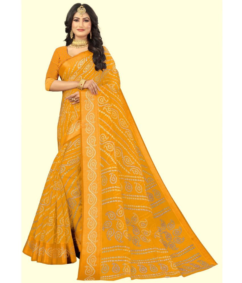     			RUNAYA NX Cotton Blend Printed Saree With Blouse Piece ( Yellow , Pack of 1 )