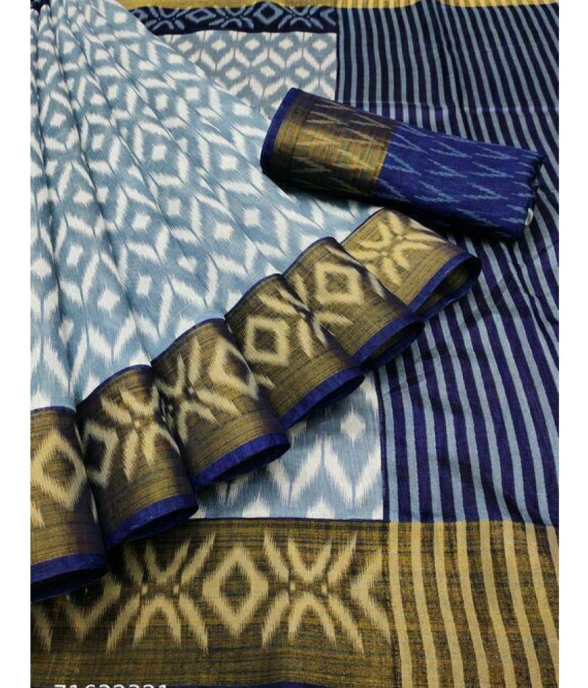     			RUNAYA NX Cotton Blend Printed Saree With Blouse Piece ( Blue , Pack of 1 )