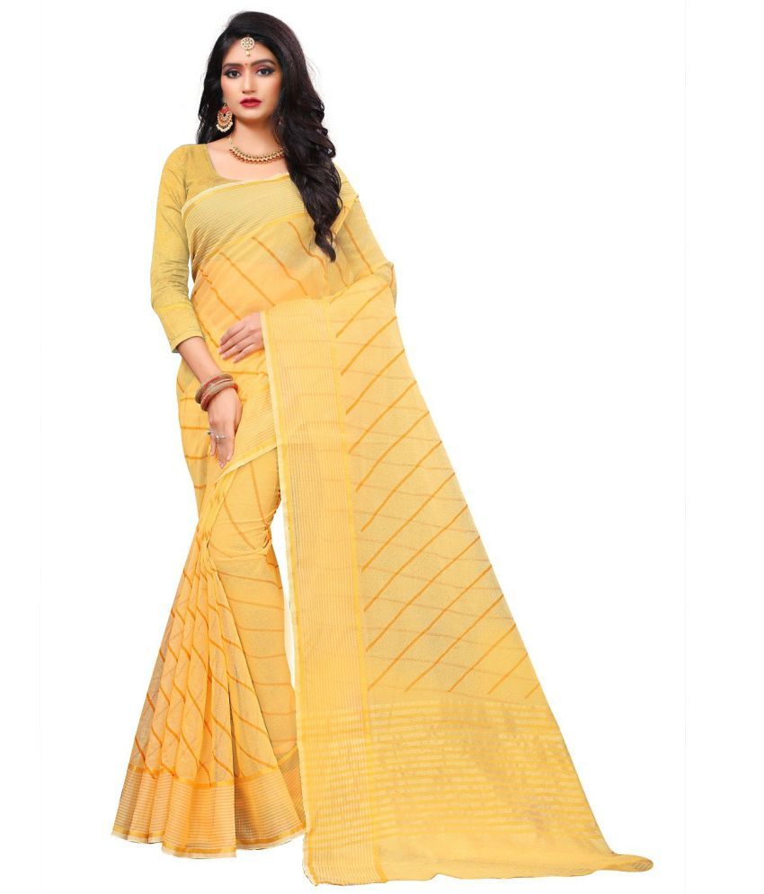     			RUNAYA NX Cotton Blend Printed Saree With Blouse Piece ( Gold , Pack of 1 )